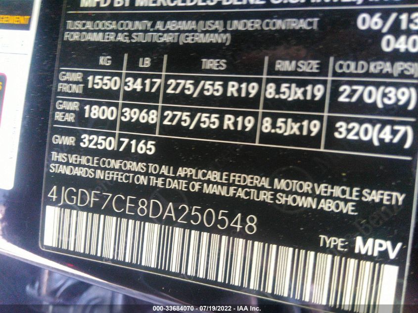 2013 MERCEDES-BENZ GL-CLASS GL 450 4JGDF7CE8DA250548