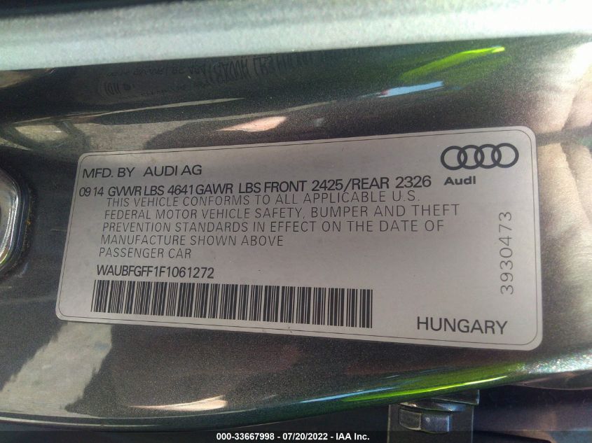 2015 AUDI S3/A3 2.0T PREMIUM PLUS WAUBFGFF1F1061272