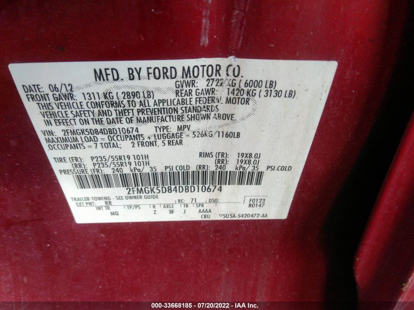 2013 FORD FLEX LIMITED 2FMGK5D84DBD10674