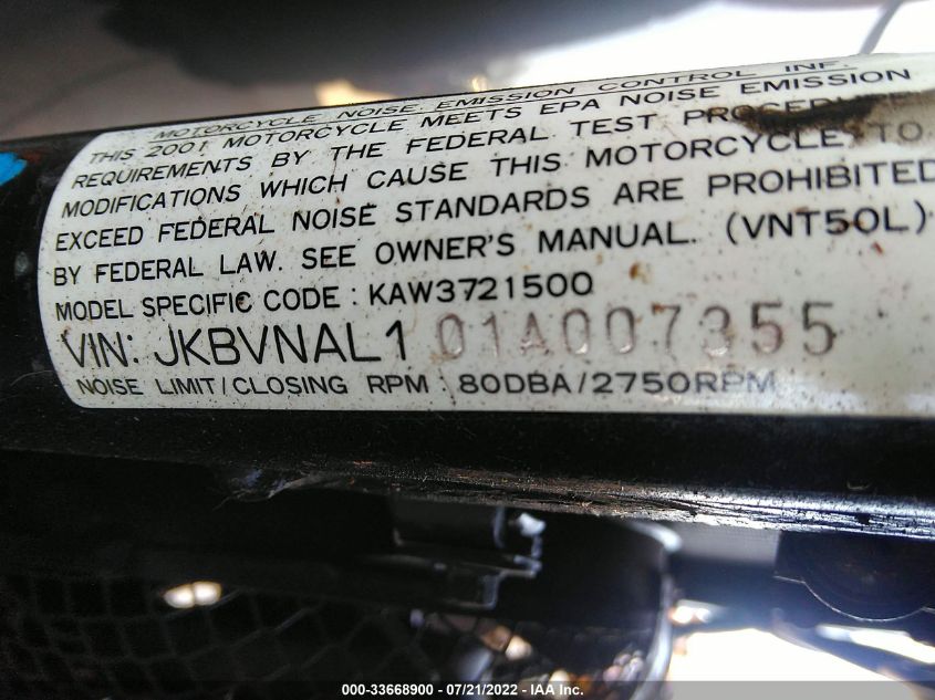 2001 KAWASAKI VN1500 L JKBVNAL101A007355