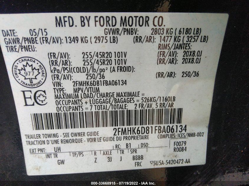 2015 FORD FLEX LIMITED 2FMHK6D81FBA06134