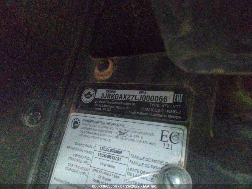 2020 CAN-AM COMMANDER DPS 1000R 3JBKGAX27LJ000066