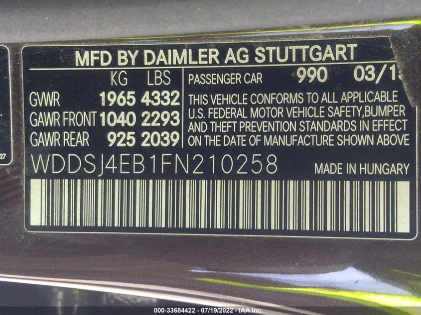 2015 MERCEDES-BENZ CLA-CLASS CLA 250 WDDSJ4EB1FN210258