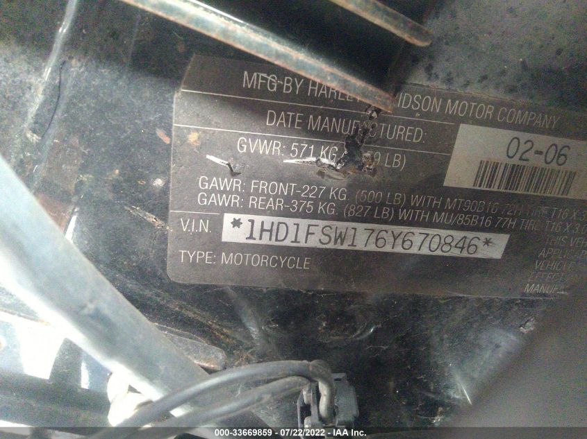 2006 HARLEY-DAVIDSON FLTRI 1HD1FSW176Y670846