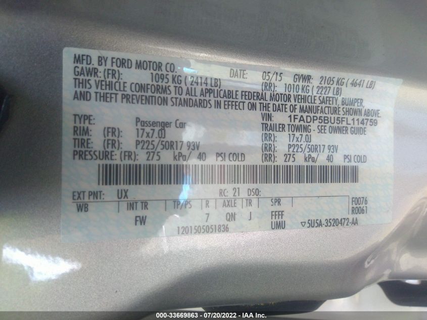 2015 FORD C-MAX HYBRID SEL 1FADP5BU5FL114759