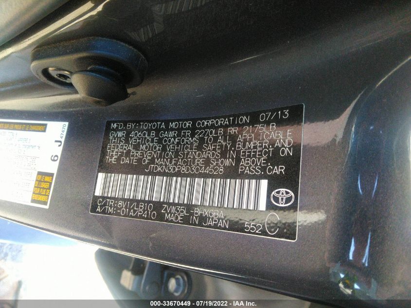 2013 TOYOTA PRIUS PLUG-IN JTDKN3DP8D3044528