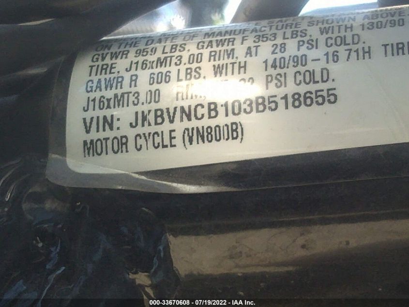 2003 KAWASAKI VN800 B JKBVNCB103B518655