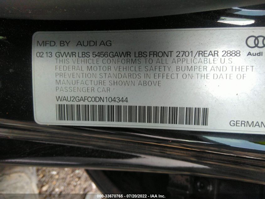 2013 AUDI A7 3.0 PRESTIGE WAU2GAFC0DN104344