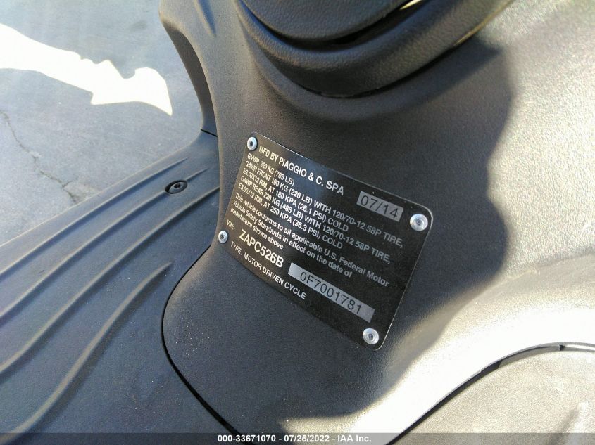 2015 PIAGGIO FLY 50 ZAPC526B0F7001781
