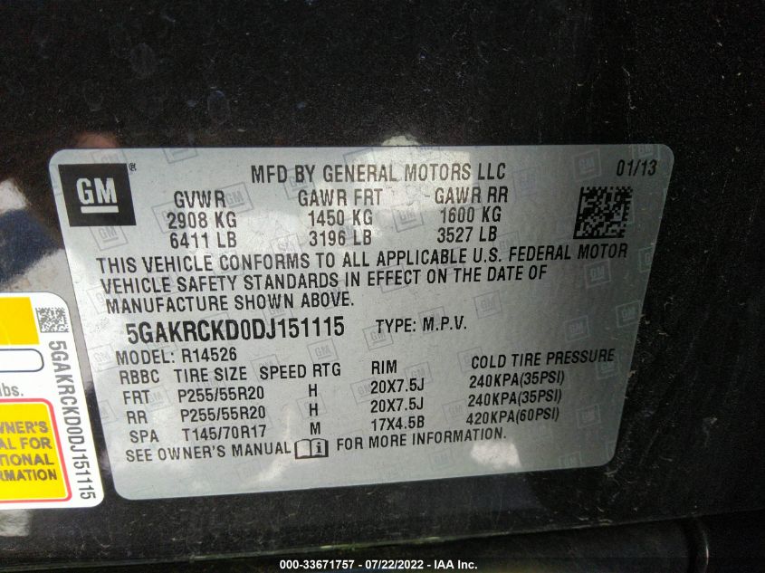 2013 BUICK ENCLAVE LEATHER 5GAKRCKD0DJ151115