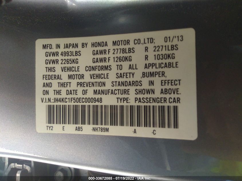 2014 ACURA RLX TECH PKG JH4KC1F50EC000948