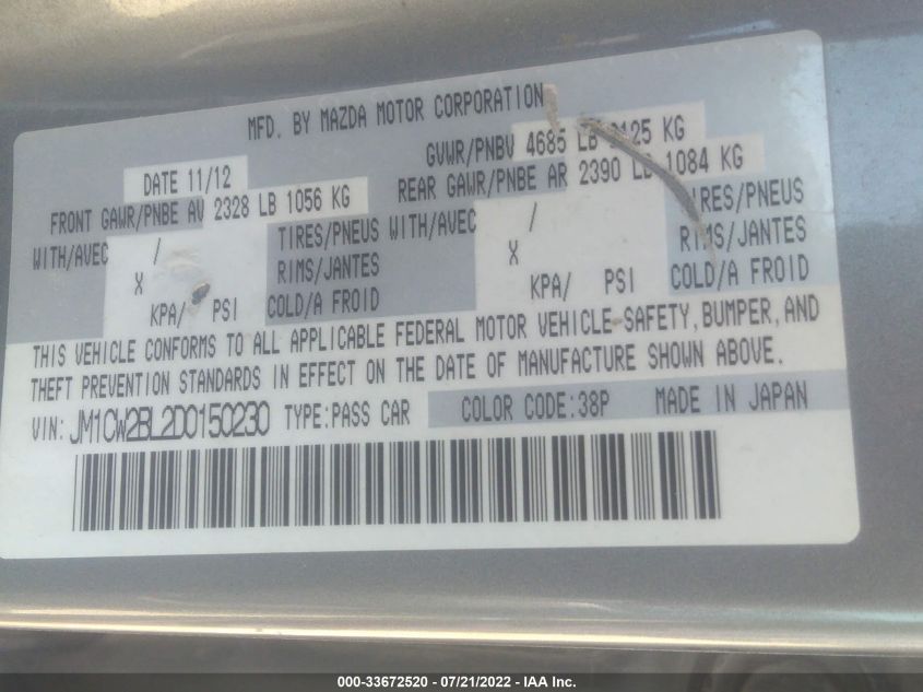 2013 MAZDA MAZDA5 SPORT JM1CW2BL2D0150230