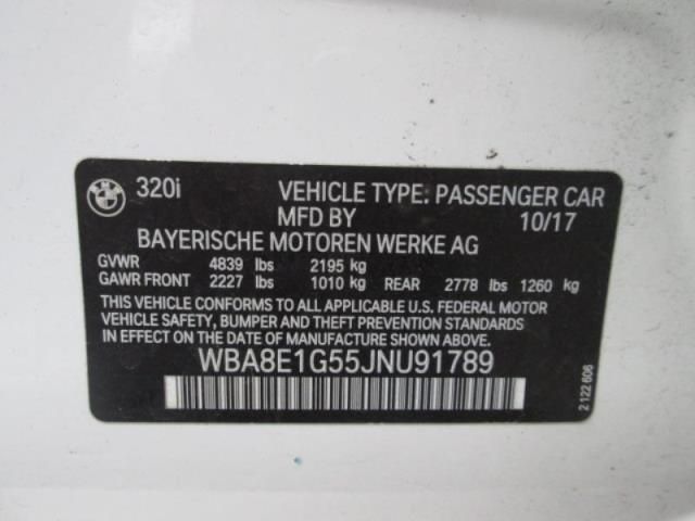 2018 BMW 320 320I WBA8E1G55JNU91789