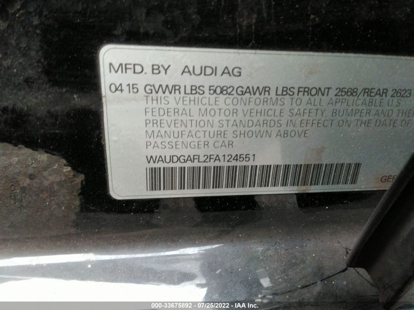 2015 AUDI S4 PREMIUM PLUS WAUDGAFL2FA124551