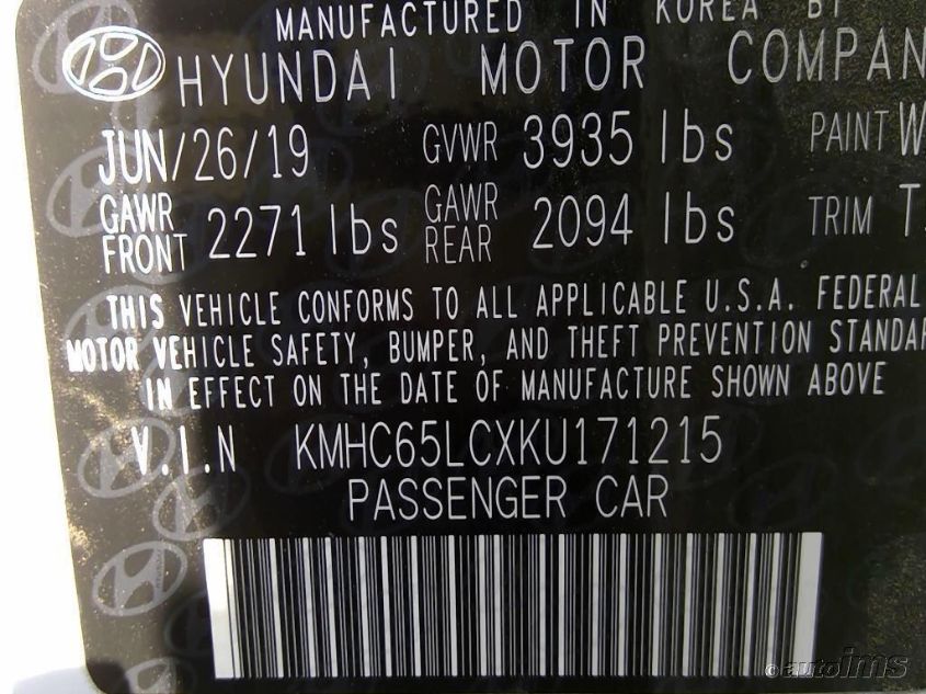 2019 HYUNDAI IONIQ BLUE KMHC65LCXKU171215