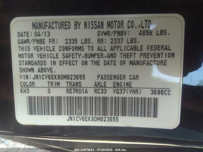 2013 INFINITI G37 COUPE JOURNEY JN1CV6EK9DM923655