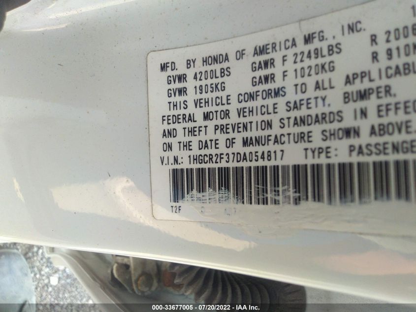 2013 HONDA ACCORD SDN LX 1HGCR2F37DA054817