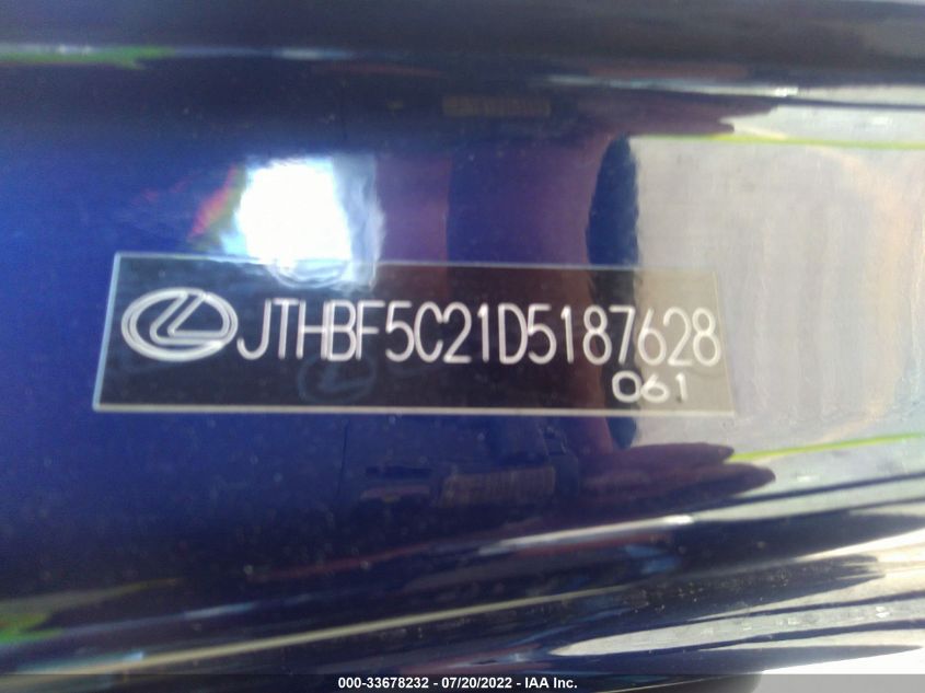 2013 LEXUS IS 250 250 JTHBF5C21D5187628