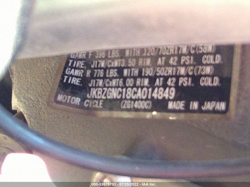 2012 KAWASAKI ZG1400 C JKBZGNC18CA014849