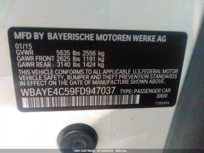 2015 BMW 7 SERIES 740LI WBAYE4C59FD947037