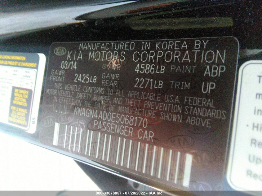 2014 KIA OPTIMA HYBRID HYBRID KNAGN4AD0E5068170