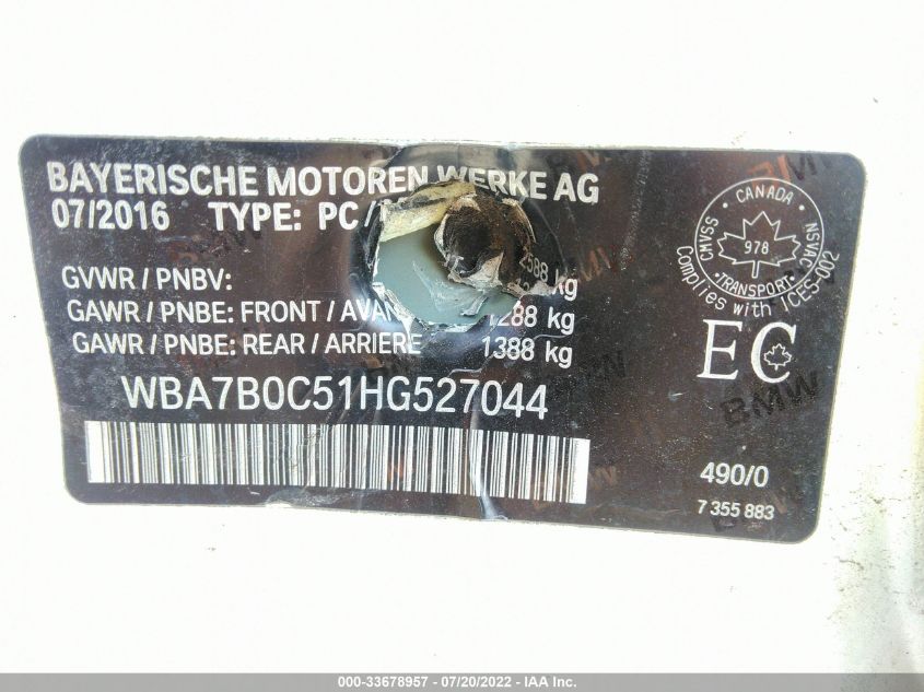 2017 BMW 7 SERIES XI WBA7B0C51HG527044
