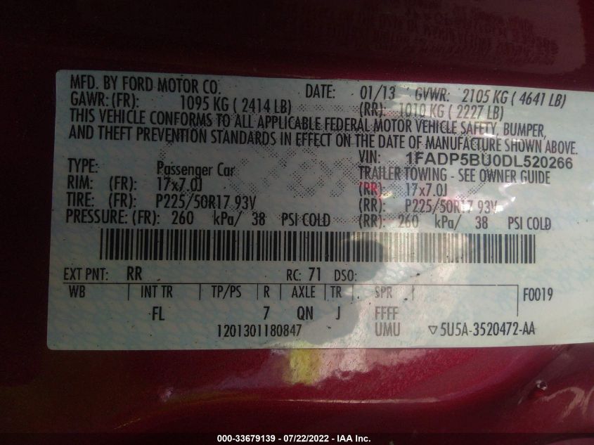 2013 FORD C-MAX HYBRID SEL 1FADP5BU0DL520266