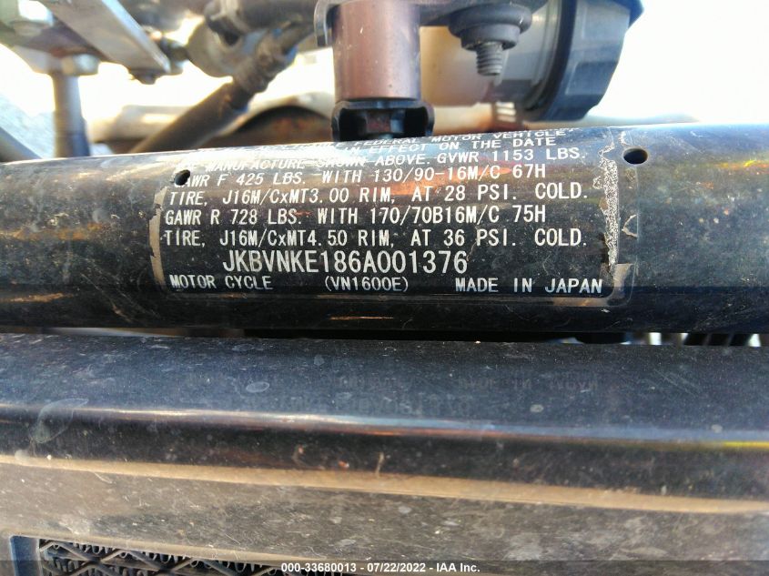 2006 KAWASAKI VN1600 E - JKBVNKE186A001376