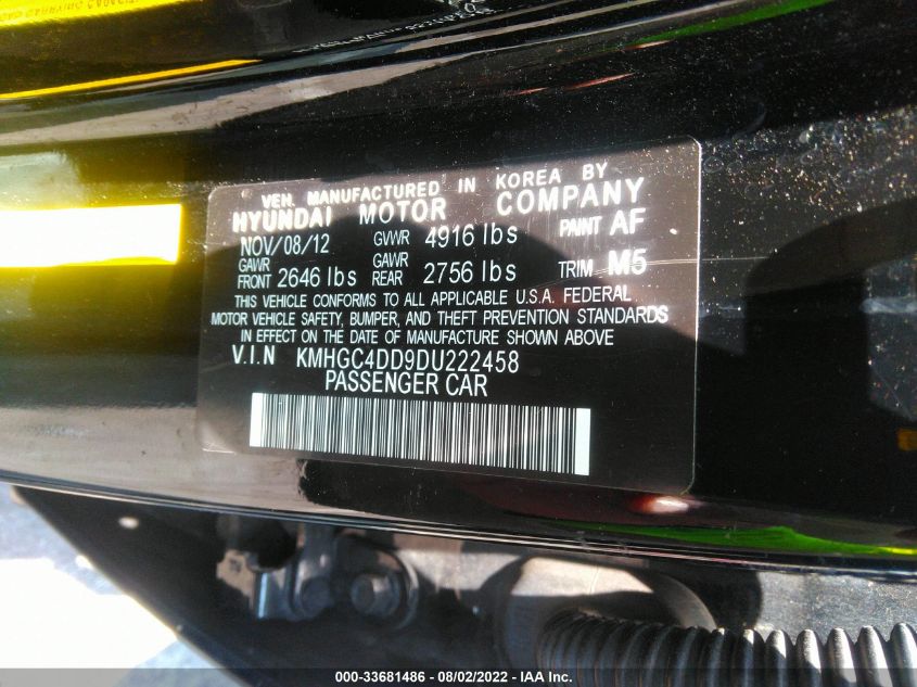 2013 HYUNDAI GENESIS 3.8L KMHGC4DD9DU222458