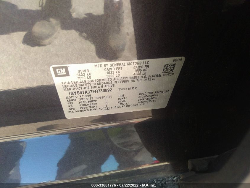 2015 CADILLAC ESCALADE ESV PREMIUM 1GYS4TKJ7FR730992