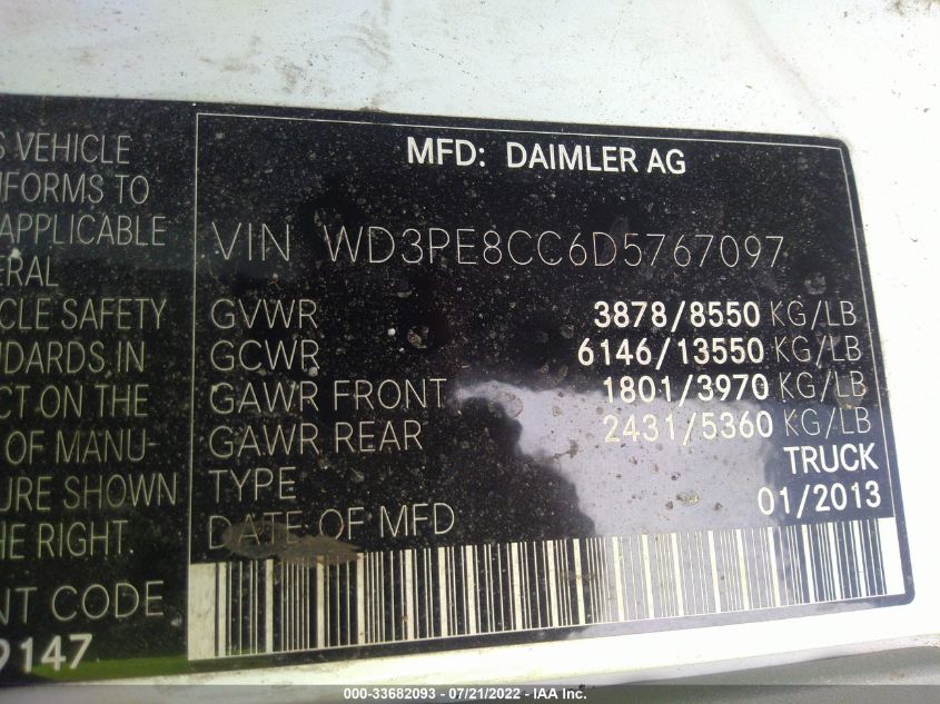 2013 MERCEDES-BENZ SPRINTER CARGO VANS WD3PE8CC6D5767097