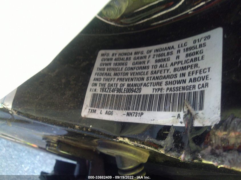 2020 HONDA INSIGHT TOURING - 19XZE4F98LE009420