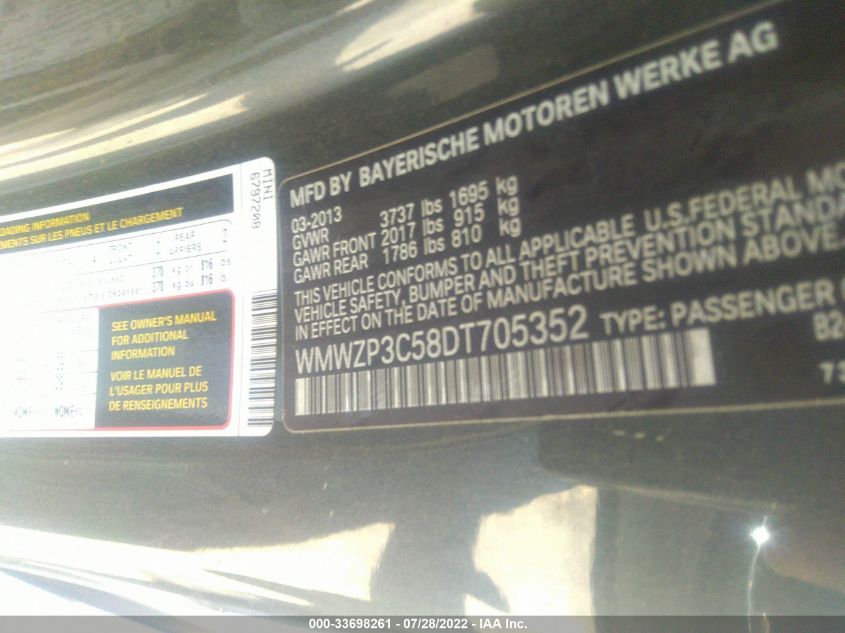 2013 MINI COOPER CONVERTIBLE S WMWZP3C58DT705352