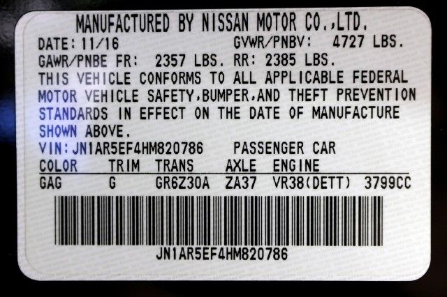 2017 NISSAN GT-R PREMIUM JN1AR5EF4HM820786