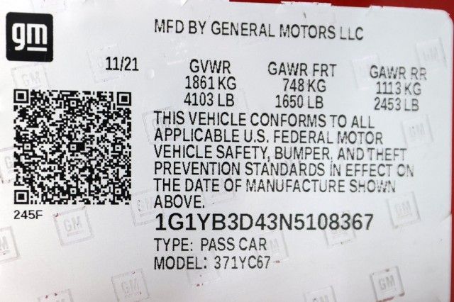 2022 CHEVROLET CORVETTE STINGRAY 2LT 1G1YB3D43N5108367
