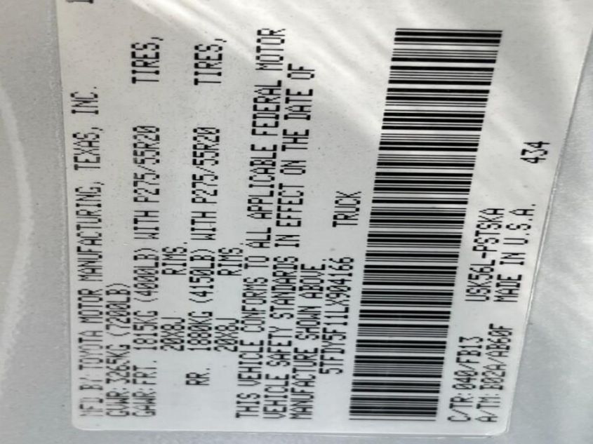 2020 TOYOTA TUNDRA CREWMAX SR5/CREWMAX TRD P 5TFDY5F11LX904166