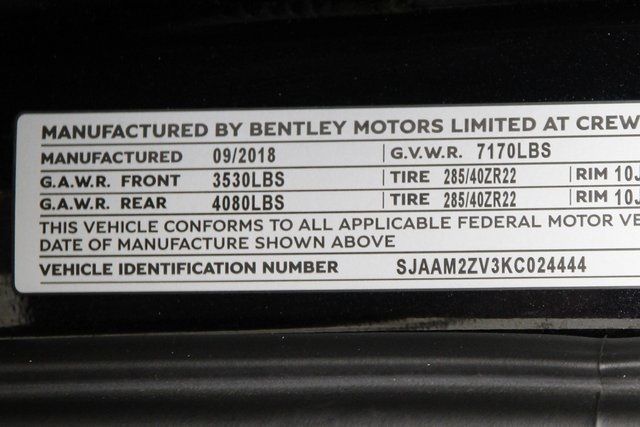 2019 BENTLEY BENTAYGA SJAAM2ZV3KC024444