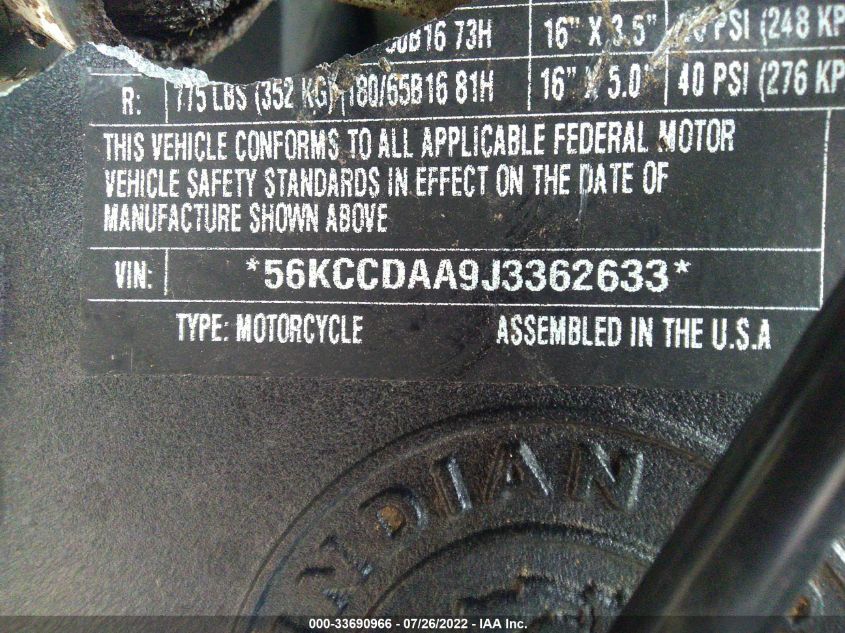 2018 INDIAN MOTORCYCLE CO. CHIEF DARK HORSE 56KCCDAA9J3362633