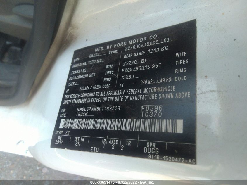 2013 FORD TRANSIT CONNECT XL NM0LS7AN8DT162728