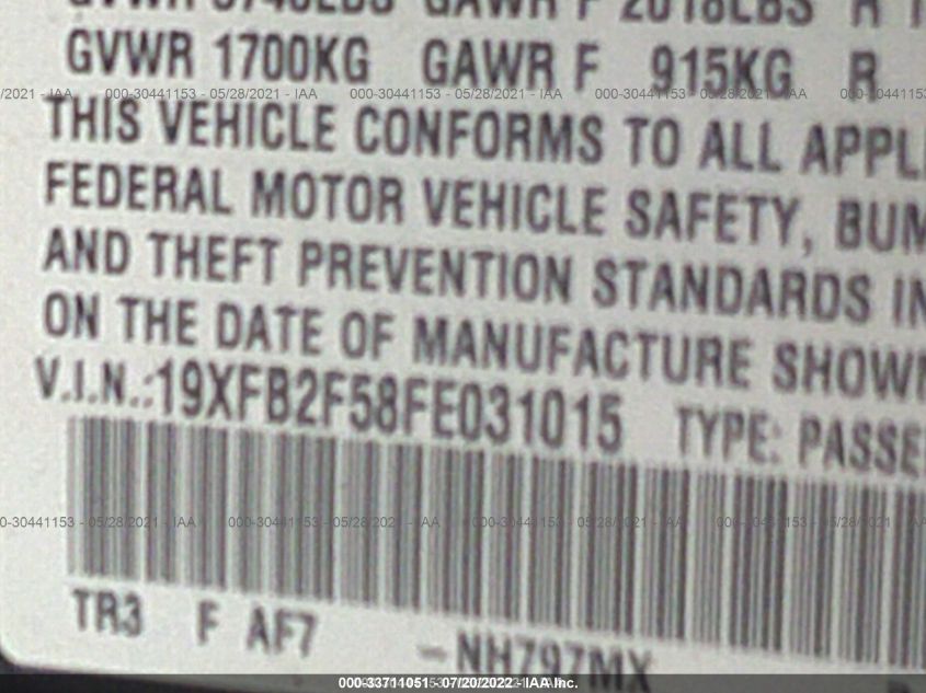 2015 HONDA CIVIC SEDAN LX 19XFB2F58FE031015