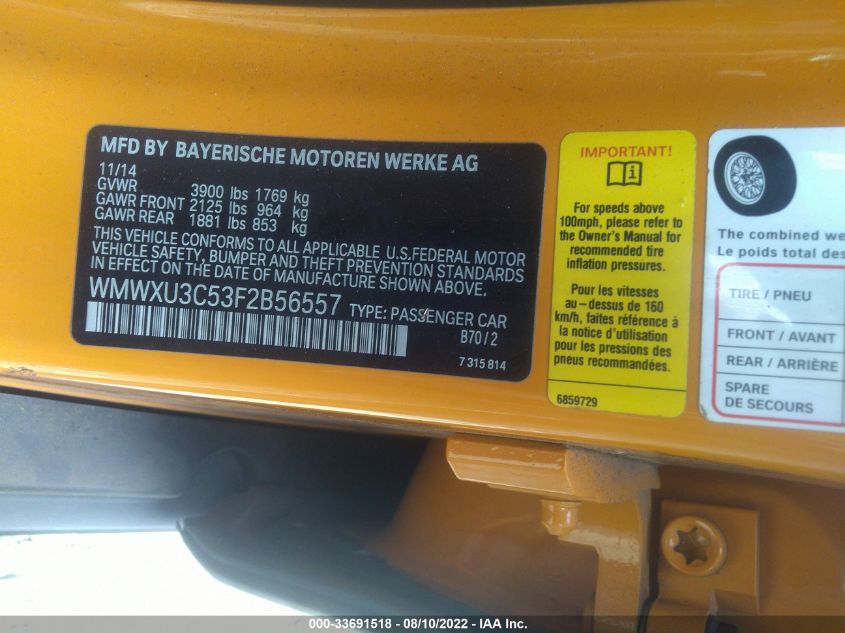 2015 MINI COOPER HARDTOP 4 DOOR S WMWXU3C53F2B56557