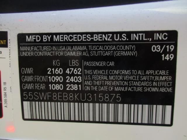 2019 MERCEDES-BENZ C 300 4MATIC 55SWF8EB8KU315875