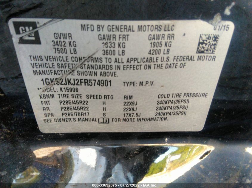 2015 GMC YUKON XL DENALI 1GKS2JKJ2FR574901