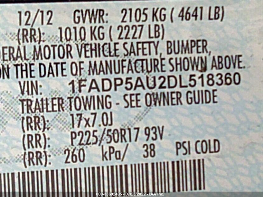 2013 FORD C-MAX HYBRID SE 1FADP5AU2DL518360