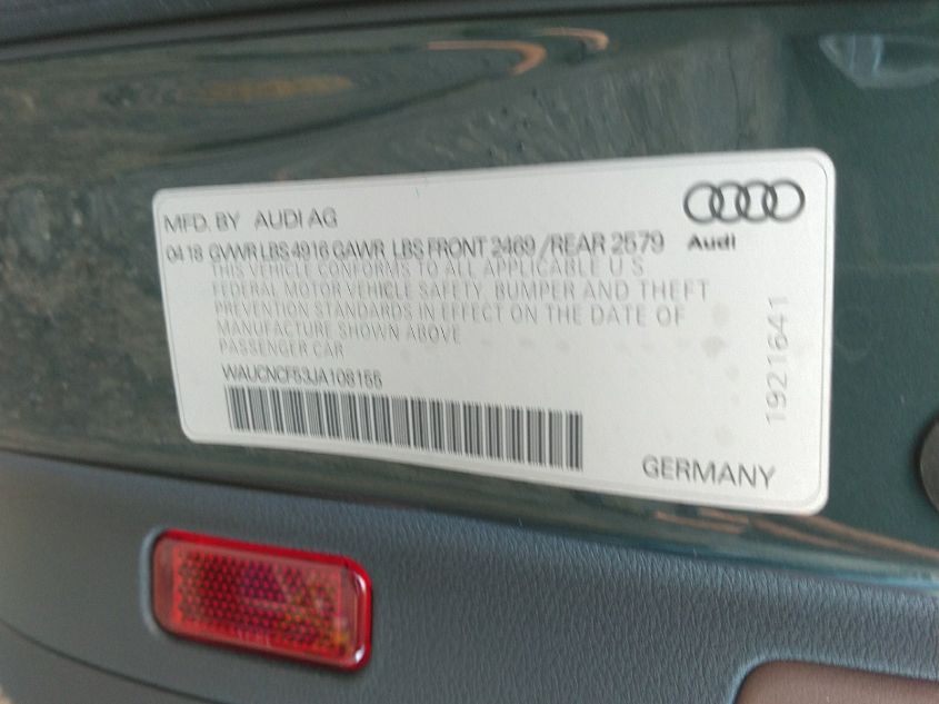 2018 AUDI A5 PRESTIGE WAUCNCF53JA108155