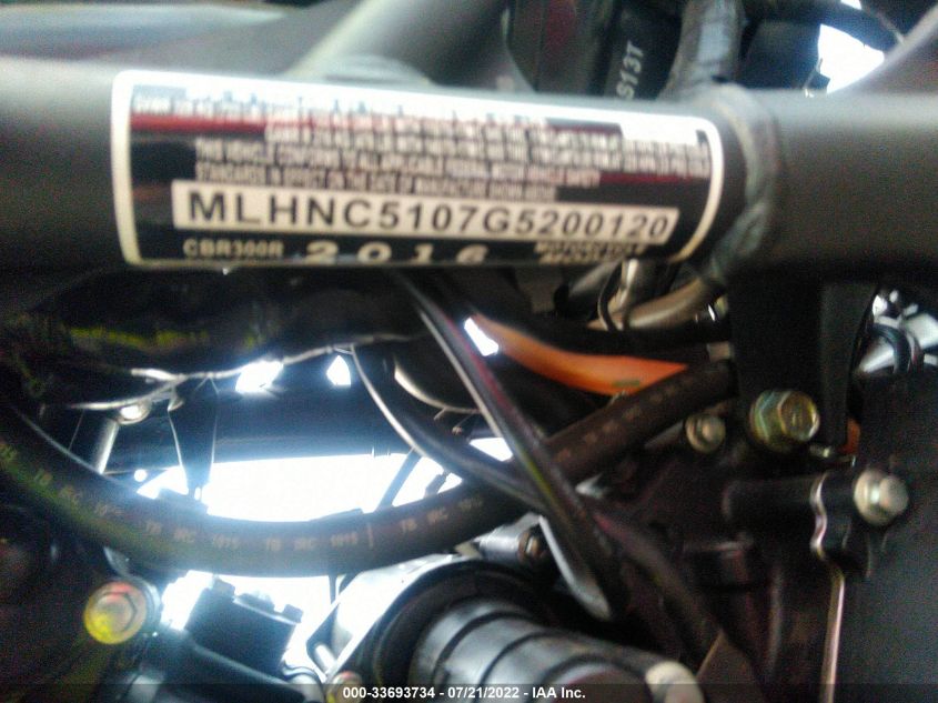 2016 HONDA CBR300 R MLHNC5107G5200120