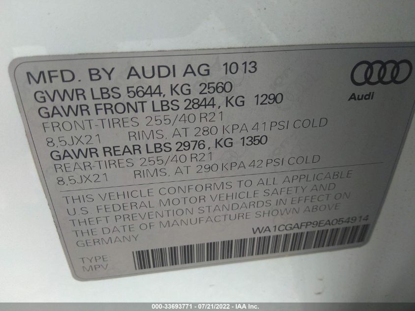 2014 AUDI SQ5 PREMIUM PLUS WA1CGAFP9EA054914