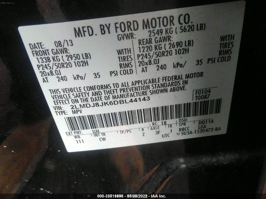 2013 LINCOLN MKX 2LMDJ8JK6DBL44143