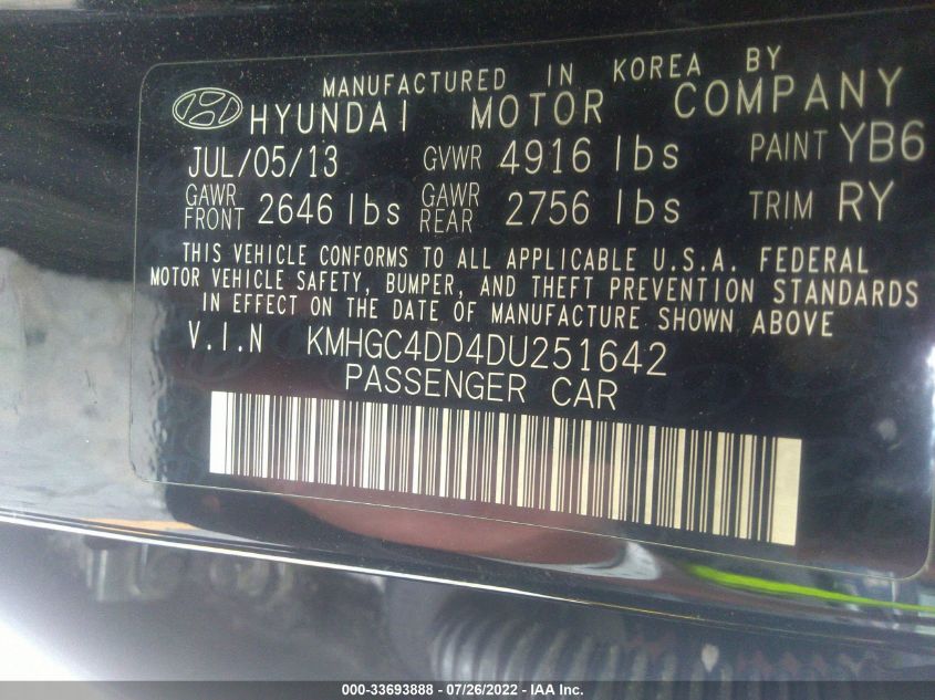 2013 HYUNDAI GENESIS 3.8L KMHGC4DD4DU251642