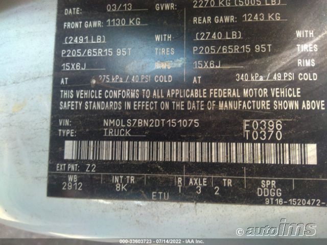 2013 FORD TRANSIT CONNECT XLT NM0LS7BN2DT151075